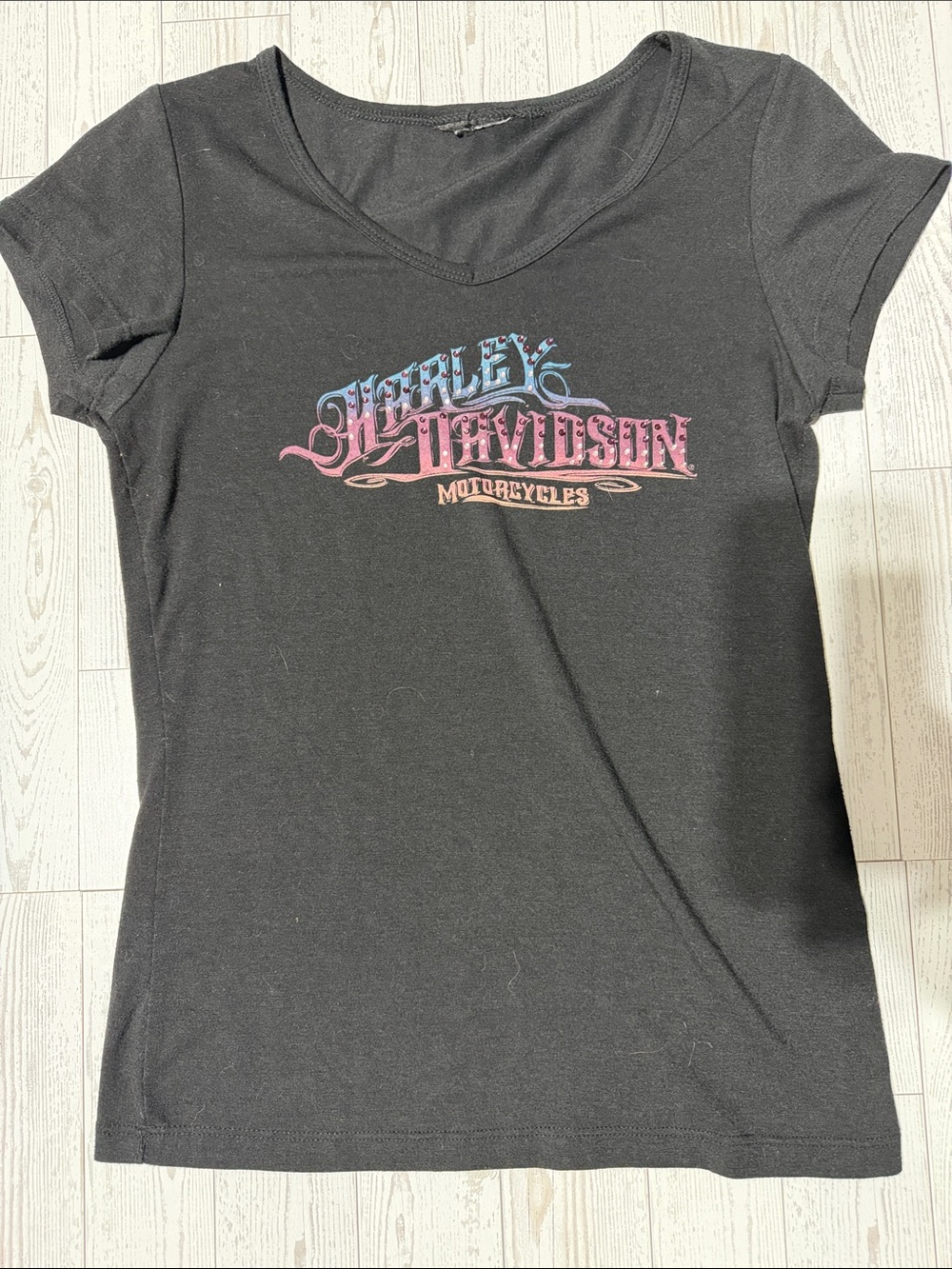 Harley-Davidson Black Tee with Pink & Blue Logo